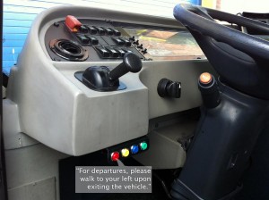 When a button is pressed, a message is played. In this photo, we see the button layout in a typical vehicle.